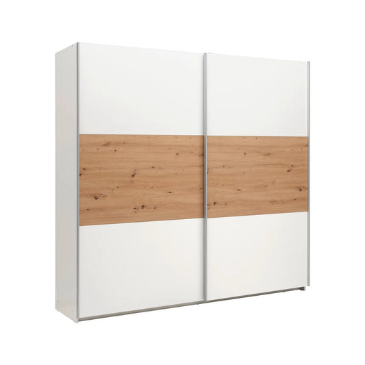 Schwebetürenschrank „Artisan White Oak“ – Weiß & Artisan Eiche, ca. 218 × 210 × 59 cm