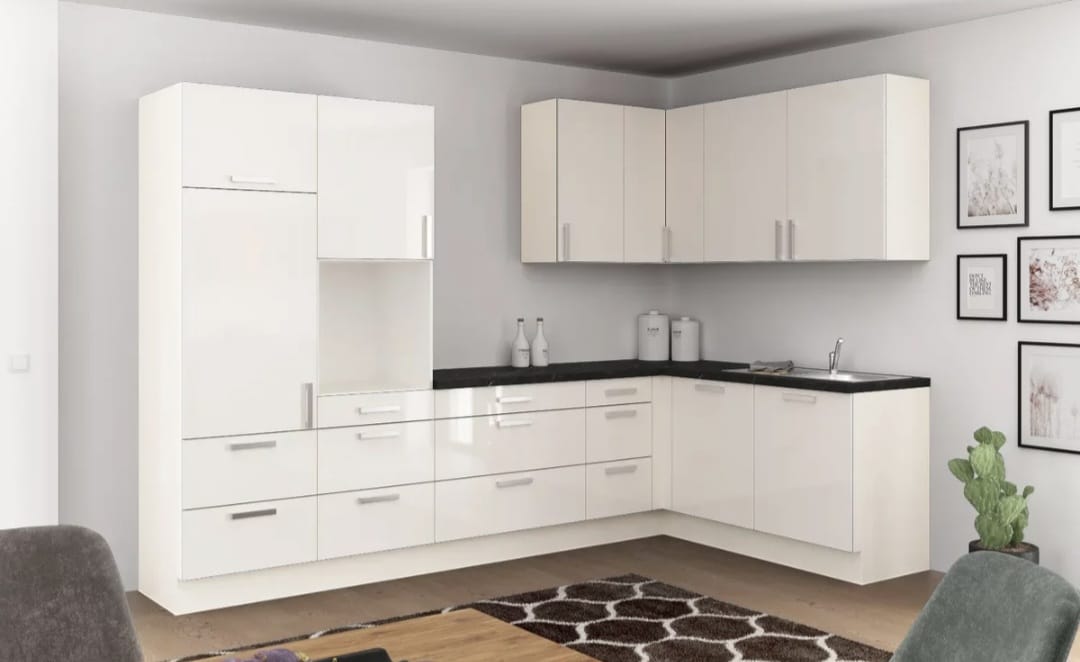 🏡 Eckküche "NatureLine 320" – 320×185 cm in Magnolie & Eiche-Dekor