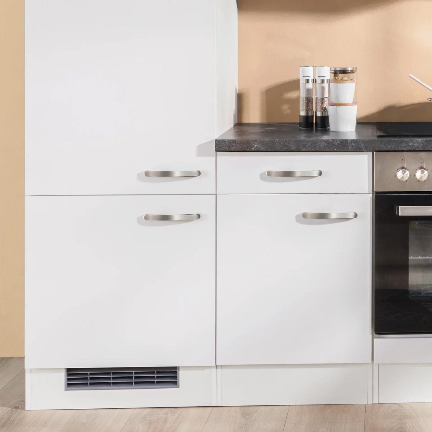 Küchenzeile LUNA – 270 cm – Weiß & Schiefergrau – ohne Geräte