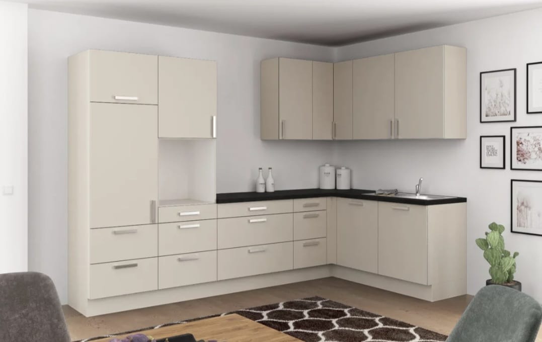 🏡 Eckküche "NatureLine 320" – 320×185 cm in Magnolie & Eiche-Dekor