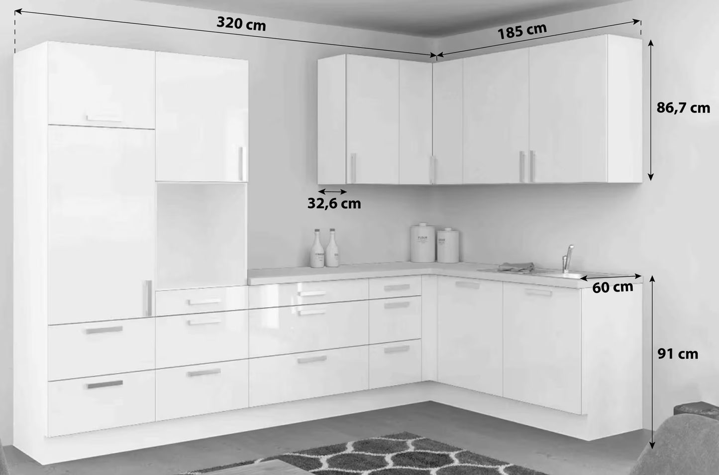🏡 Eckküche "NatureLine 320" – 320×185 cm in Magnolie & Eiche-Dekor