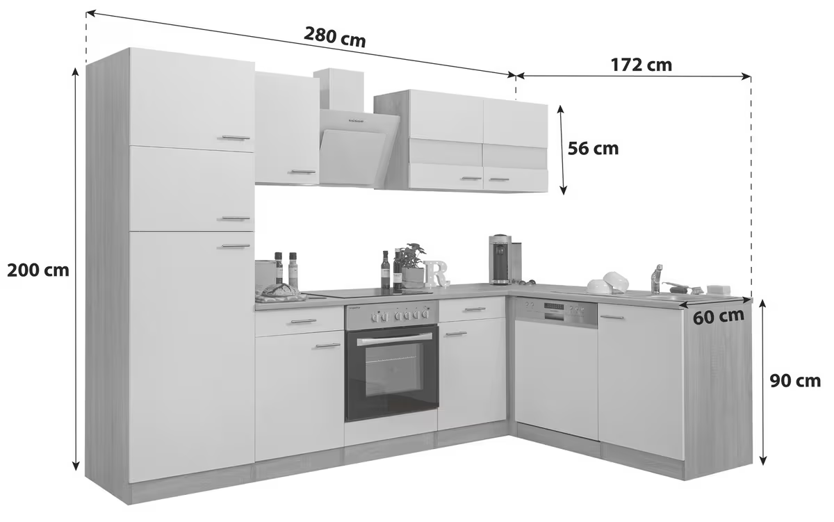 🏡 Moderne Eckküchenzeile 280 x 172 cm – Weiß mit Eiche-Dekor