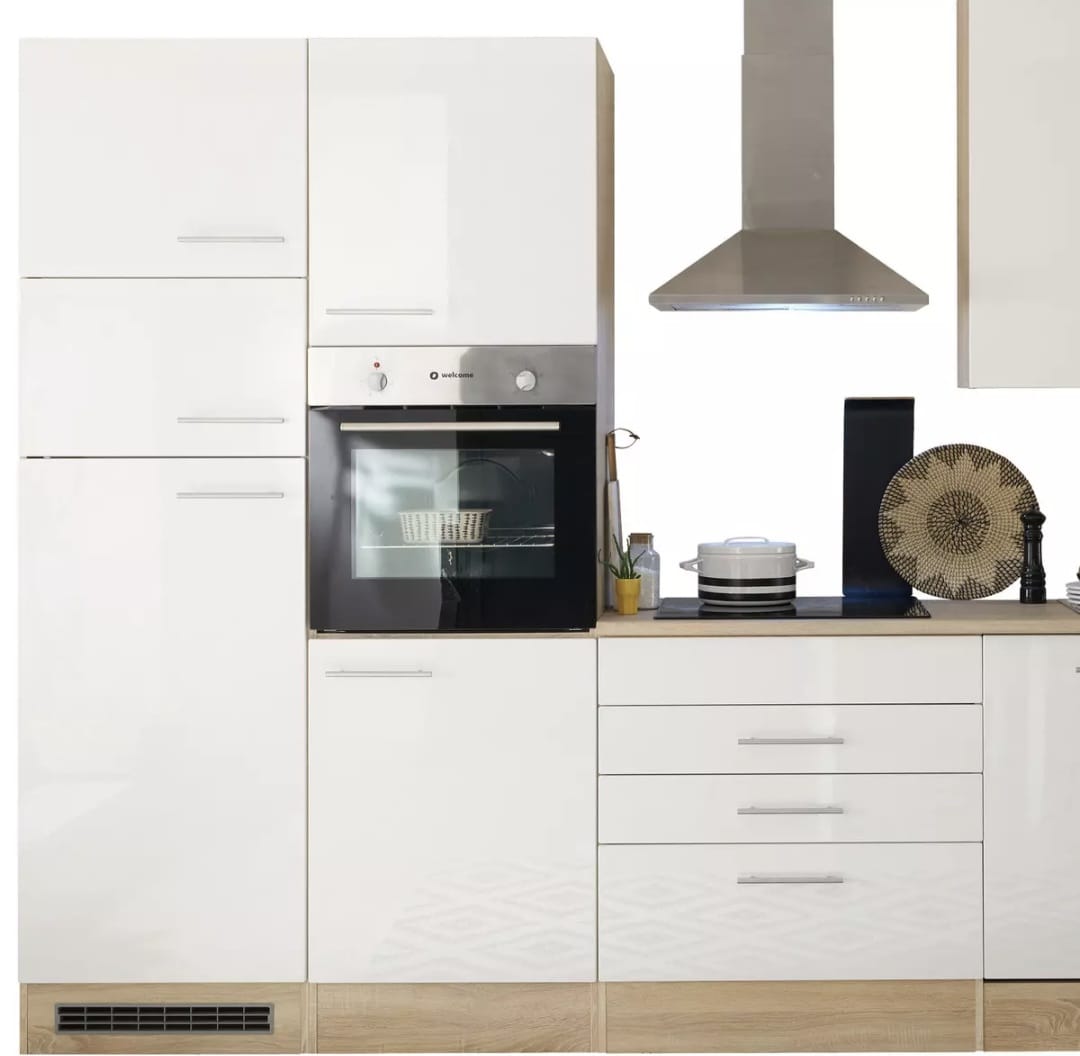 Moderne Küchenzeile „Aurora“ ohne Elektrogeräte – Eiche/Weiß Hochglanz